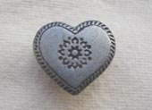 Pewter effect heart metal button